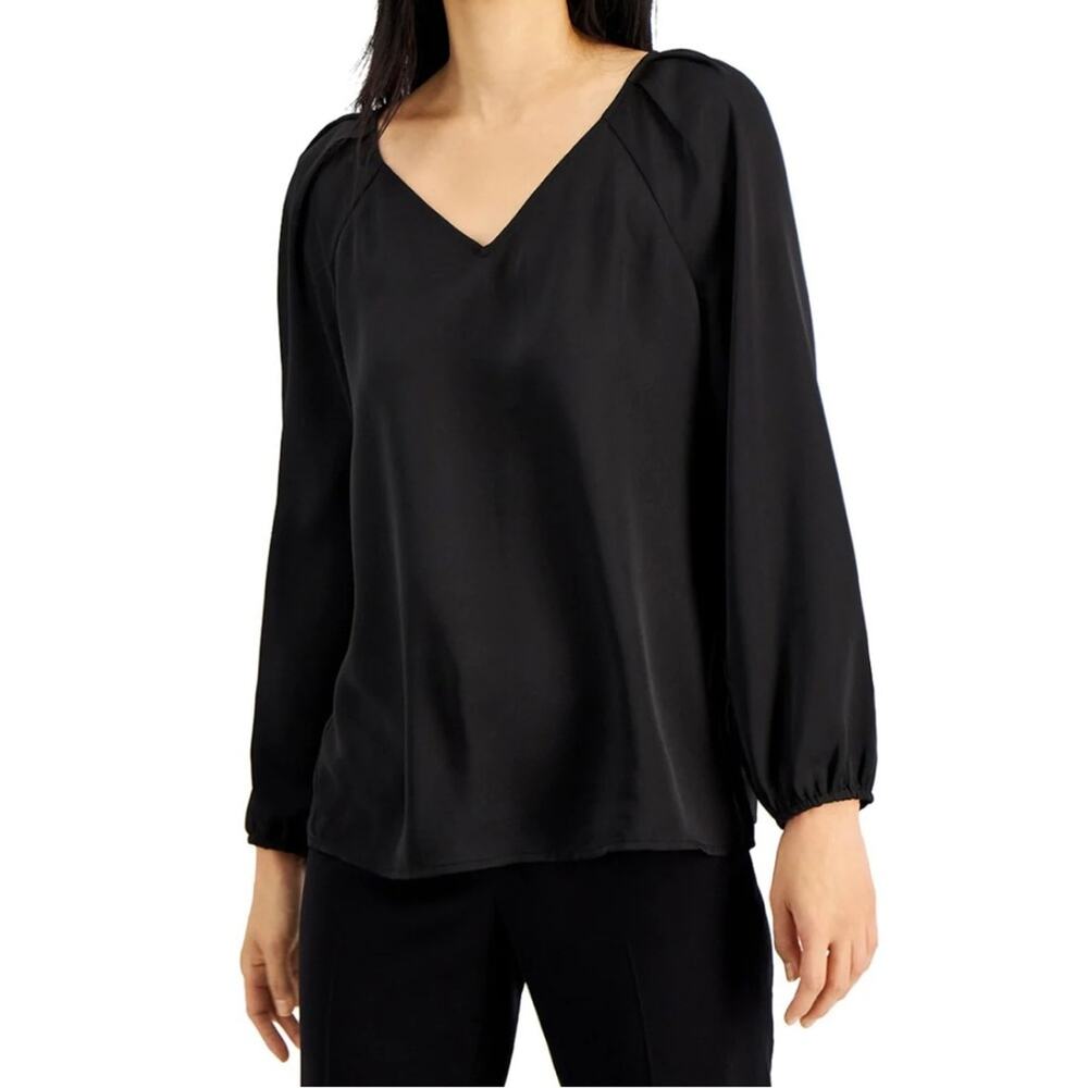 NWT Nine West Black Bow Back Tie Blouse Size L